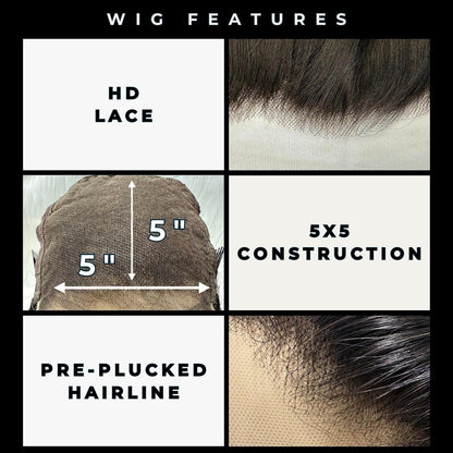 Glueless Body Wave 5x5 HD Lace 100% Human Hair Closure Wig